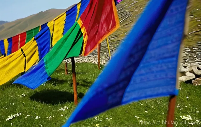 부탄의 전통 기도 깃발 의미 - The user wants three detailed image generation prompts in English, based on the provided text about ...