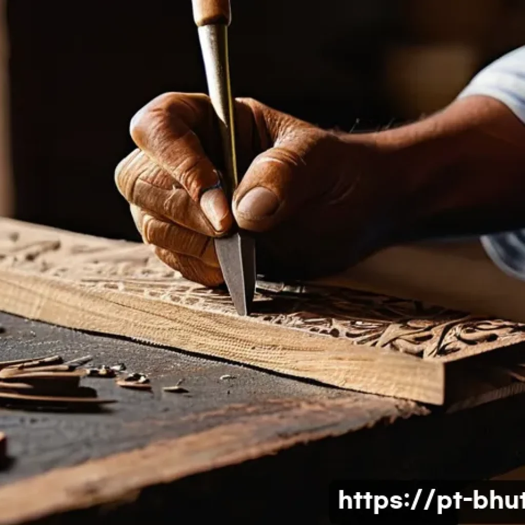 부탄의 전통 목판화 예술 - **Prompt 1: The Meditative Artisan's Hands**
    "A close-up, highly detailed shot of a Bhutanese ar...