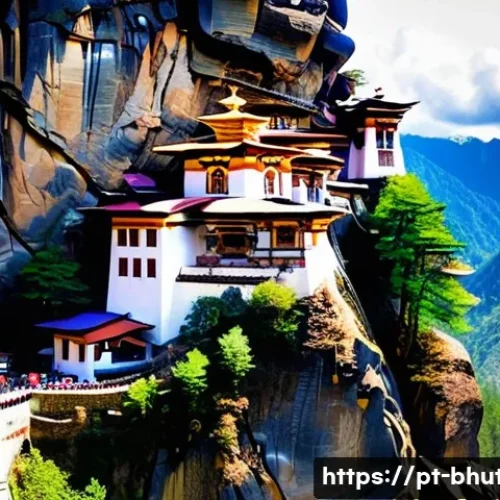 부탄에서 힐링 여행 계획 - A breathtaking view of the Paro Taktsang (Tiger's Nest) monastery perched dramatically on a steep cl...